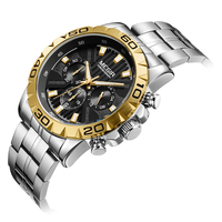 Montre chronographe sport pour homme, quartz, étanche, bracelet en acier inoxydable, lunette rotative et fenêtre de date