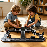Ensemble de construction éducatif STEM de 52 pièces en tuiles magnétiques en plastique, circuit de course et routes urbaines, avec 2 voitures jouets, pour les enfants de 4 ans et plus