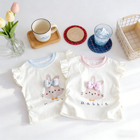 Kaos Anak Perempuan 3D Motif Pita Kelinci Lengan Mengembang 100% Katun Atasan Lengan Pendek Musim Panas untuk Balita Pakaian Bayi Grosir