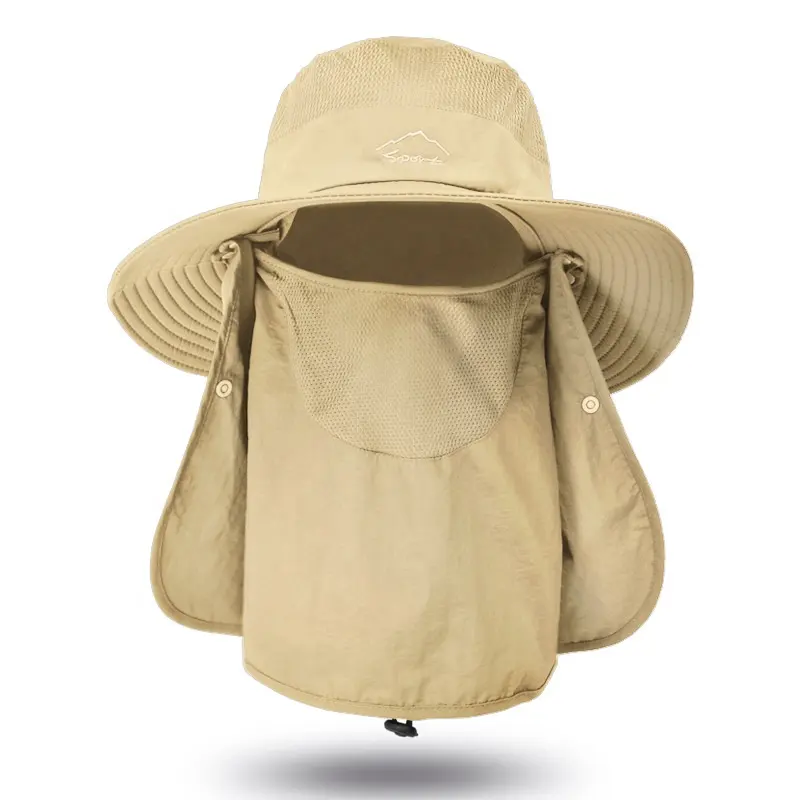 's Waterproof Denim Fishing Hat Wide Birm Bucket Boonie with Face Cover & Neck Flap UV Sun Protection for Outdoor