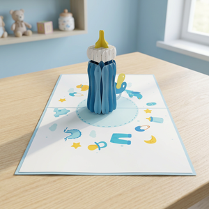 Carte de vœux 3D pop-up en forme de biberon de lait pour bébé, faite à la main, découpe laser personnalisée, kirigami, amour, imitation antique, souvenir en papier, 120x170mm - Product Image 3