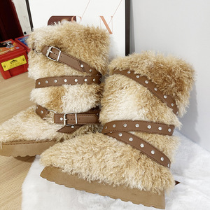 Nouveauté hiver 2025, bottes de neige à plateforme en peau de mouton style punk pour femmes - Bottes fourrées au-dessus du genou - Product Image 6