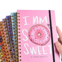 Carnet à spirale A5 avec couverture mignonne à motifs de dessins animés, journal ligné, 80 feuilles, écriture recto-verso, agenda étudiant, bande élastique, 8 designs