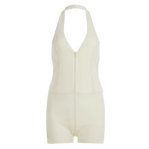 Women's Midi Waist Yoga <b>Shorts</b> Bodysuit-Solid Color <b>Stretchy</b> Backless Halter Skinny Fit Eco-Friendly Breathable - Product Image 6