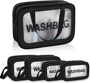 Bolsa de Plástico Transparente Impermeable para Mujer, Moderna y Popular, con Asa, Bolsa de Cosméticos Negra de PVC con Cierre - Product Image 1