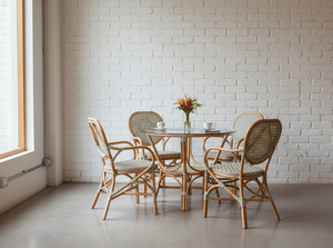 Stylish Compact Rattan Wicker Jamaica <b>Bistro</b> <b>Dining</b> <b>Set</b> Antique Asian Design for Comfortable Villa Home Apartment Hotel Spaces - Product Image 2