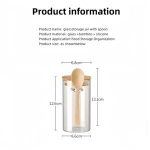 10oz bocaux en verre hermétiques couvercles en bambou cuillères bidons de cuisine café sucre grains thé épices stockage support en bambou - Product Image 4