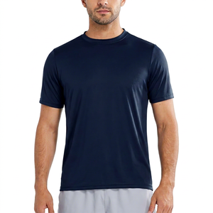 T-shirt en jersey à manches courtes pour homme, bleu marine, col rond, coupe classique, séchage rapide, couleur unie, vêtement décontracté - Product Image 1