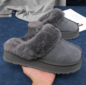 Stivali da neve invernali da <span class=keywords><strong>donna</strong></span> impermeabili con plateau in vera pelle in pelliccia massaggio antiscivolo e leggero per l'inverno - Product Image 2