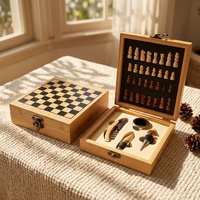 Ensemble de 4 ouvre-bouteilles de luxe en bambou pour vin, coffret d'échecs, cadeau de bar haut de gamme