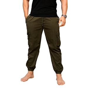 Pantalon cargo vert pour homme, coupe droite, plusieurs poches, en toile respirante, taille élastique avec cordon de serrage - Product Image 2