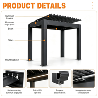 Pergola bioclimatique en aluminium de haute qualité, gazebo de jardin extérieur, 3x4m / 6x6m, avec lames orientables, pour patio et jardin.