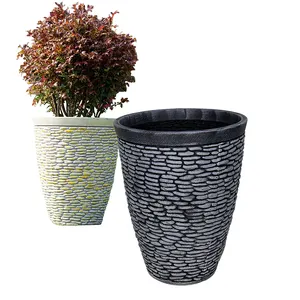 Outdoor Plant Decorative Flower Pot 15 18" Inch Round Pebble Large Plant Pot Plastic Flower Pots