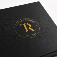 Boîte cadeau pour disque vinyle rigide magnétique noir mat, boîte d'emballage d'album LP personnalisée avec gaufrage en feuille d'or et texture rainurée