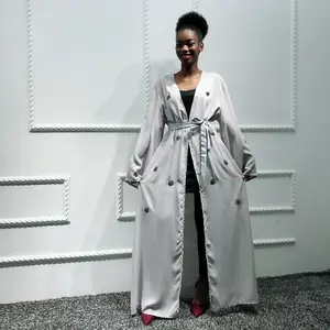 Phụ Nữ Hồi Giáo Mới Váy Maxi Thêu Áo Cardigan Abaya Dubai Cầu Nguyện Thời Trang Quần Áo