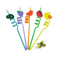 Plastic PET Crazy Straw met fruitdecoratie, multicolor, 6mm diameter, 26cm lengte, recyclebaar, party- & drinkrietje voor bubble tea