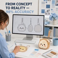 Porte-clés en peluche ours mignon en caramel et crème avec sangle à rivets et mousqueton, mini pochette douce pour clés et écouteurs