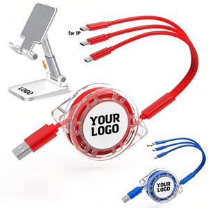 Câble de données USB rétractable 3-en-1 à chargement rapide pour iPhone et Android, personnalisable avec logo, vente en gros directe usine, idéal comme cadeau promotionnel - Product Image 1