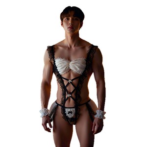 Open-crotch male servant outfit, plus size lace Lolita style, couple interaction, ascetic crossdressing flirting, men's pajamas - Product Image 5