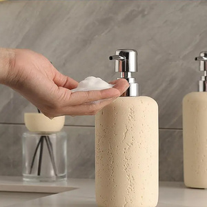 Distributeur de salle de bain en <span class=keywords><strong>travertin</strong></span> 500 ml, flacon de luxe pour shampoing et gel douche avec pompe en acier inoxydable - Product Image 2