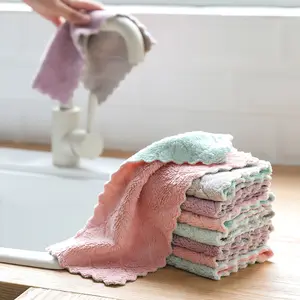 New Wholesale Water Absorbent Thickened Microfiber Kitchen Dishcloth Double-sided Dual-color Dry-wet Dual-use Dishwashcloth