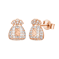 Boucles d'oreilles clous VVS Moissanite en forme de sac d'argent et signe dollar, bijoux hip-hop plaqué or, entièrement serties de baguettes, clous d'oreilles dollar