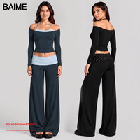 Ensemble de yoga pour femme 2026 : T-shirt à manches longues effet deux pièces et pantalon droit taille élastique – Tenue de sport fitness