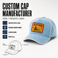 Topi Baseball Snapback 5 Panel Denim Cuci dengan Logo OEM Custom dan Patch Tenun