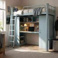 Lit superposé modulaire moderne en acier, personnalisable et coloré, avec armoire, étagère et bureau, idéal pour appartement - Vente en gros usine