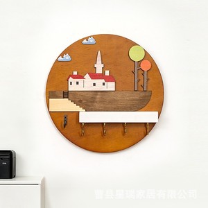 Creative <b>Wall</b> Mounted <b>Key</b> <b>Holder</b> Round Solid Wood Entryway Storage Multifunction Hook Organizer - Product Image 5