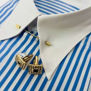 Camicie a righe da uomo di alta qualità personalizzate in fabbrica, in cotone traspirante con colletto a punta e polsini alla francese, stile formale. - Product Image 2