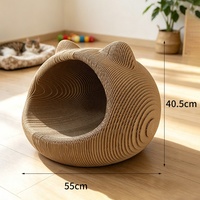 Vente en gros de lit pour chat en papier ondulé respirant fait à la main Little Panda Nest, griffoir pour chat 3D en forme de tête de chat