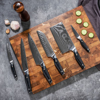 Peralatan Masak Promo Panas 6Pcs Pisau Santoku Baja Damaskus Gagang G10, Pisau Serbaguna, Pisau Pengiris Tulang, Pisau Ambidextrous, Set Pisau Bilah Poles