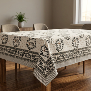 Nappe carrée en coton imprimé de luxe faite à la main, motif floral classique, écologique, lavable, pour usage domestique, design blanc et gris - Product Image 3