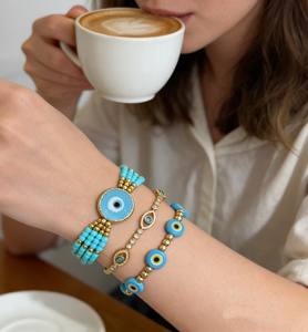 Gelang Fashion Grosir Mata Biru Buatan Tangan Lapis Emas 18K Mata Turquoise Bohemian Mata Setan Mata Turki Perhiasan Keberuntungan - Product Image 2