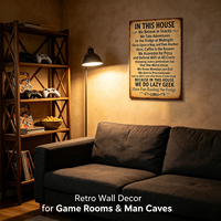 En cette maison, nous sommes des geeks paresseux - Plaque en métal vintage, citation amusante sur les collations, la pizza et le café, plaque murale rétro, décoration de cuisine et de maison