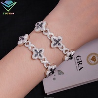 Pulsera de Trébol con Eslabones Infinitos, Joyería Hip Hop de Plata de Ley S925, Diamante Moissanita Colorido, Joyería Fina de Trébol, Cadena Cubana