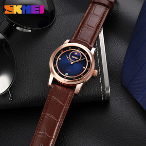 Skmei Men's Moon Phase Quartz Watch With Leather Strap Analog Calendar 30M Waterproof Stainless Steel Buckle 9300 - Product Image 2