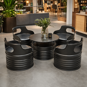Ensemble de meubles en métal de style industriel créatif, baril d'huile bleu, style <span class=keywords><strong>vintage</strong></span>, café, bar, restaurant, <span class=keywords><strong>bistrot</strong></span>, <span class=keywords><strong>table</strong></span> et tabourets - Product Image 1