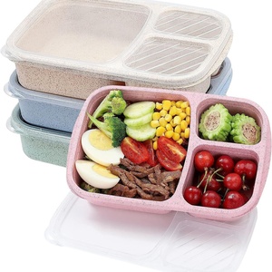 Boîte à lunch carrée <span class=keywords><strong>en</strong></span> plastique de paille de blé, à un seul niveau, à trois compartiments, compatible micro-ondes et lave-vaisselle, portable pour l'exportation - Product Image 1