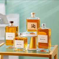 Bouteille en verre carrée transparente pour vin, whisky et Baijiu, avec bouchon en liège, vente en gros