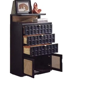 Solid Wood Sideboard Oak Rattan Woven <b>Storage</b> Cabinet Double Doors Nordic Style Entryway Furniture Small Apartment Home Use - Product Image 5