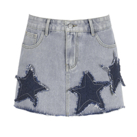 Maßgeschneiderter Street-Style Personalisierter Fünfzackiger Stern-Patch Niedrige Taille Skinny Fit Blumenmuster Sommer Kurzer Denim Jeans Minirock für