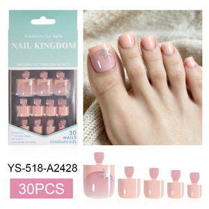 Abnehmbare Press-On Zehennägel Nude French Printed Drop Gel Künstliche Zehennägel Wiederverwendbare Fußnagelspitzen DIY Pediküre - Product Image 6