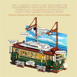 Huiji H1018 2026 NUOVO MOC City Vintage <span class=keywords><strong>Tram</strong></span> Street Scene Modello Scena di Strada Fai da Te Giocattoli Educativi Regalo di Compleanno per Ragazza Set di Costruzioni - Product Image 3