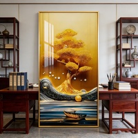 Peinture murale en porcelaine cristalline HD Paysage d'arbre doré moderne Décoration intérieure Salon Hôtel Art mural LED Personnalisation