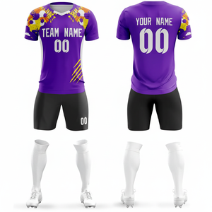 Conjuntos de Uniformes de Fútbol Azules Deportivos Unisex Personalizados, Ligeros, Transpirables, Elásticos en Cuatro Direcciones, de Manga Corta, Conjunto Completo - Product Image 1