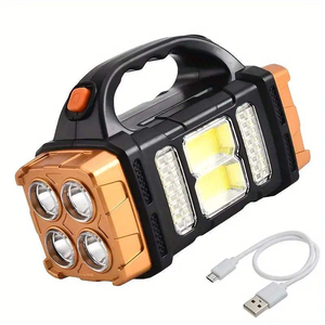 Lampe torche solaire puissante à LED avec lumière de travail COB, 4 modes, rechargeable par USB, étanche, pour le camping en extérieur - Product Image 1