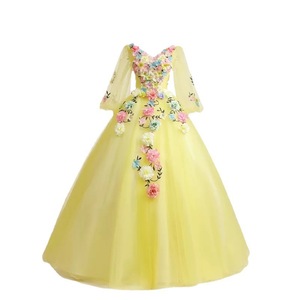 Light Yellow Tulle Stage Performance Dress With 3D Floral Embroidery Women's Long Evening Gown For Solo Singing Choir Hosting - Product Image 4
