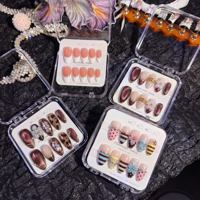 Brunch Date French Medium Almond Curve 3D Faux Ongles à Presser Faits Main Couverture Complète PMMA Amovibles Réutilisables 10 pièces